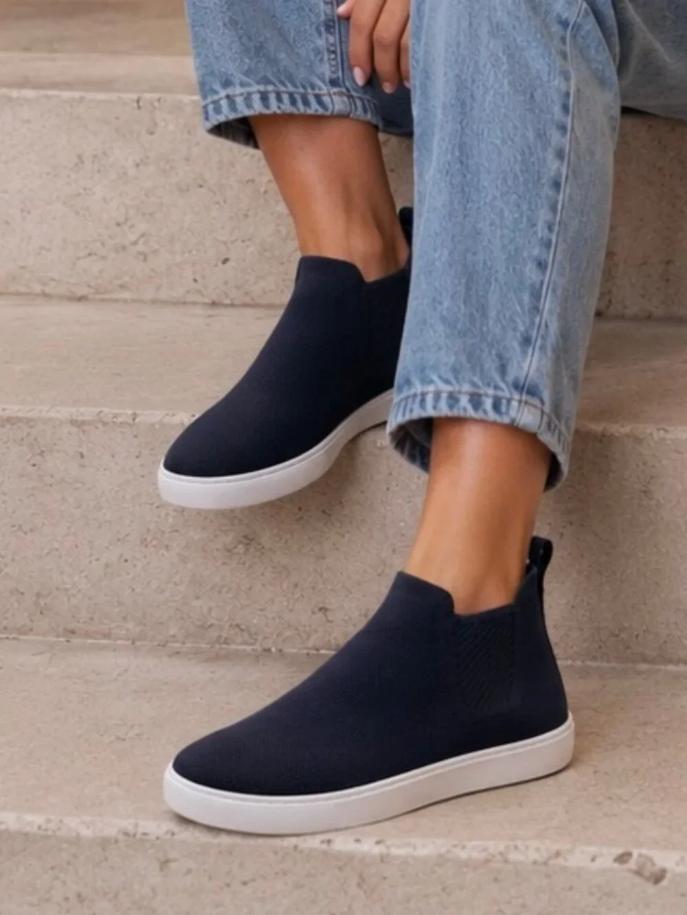 GUC Women's Rothy's Knit Chelsea Ankle Boots High Top Shoes Navy Blue Size 9.5